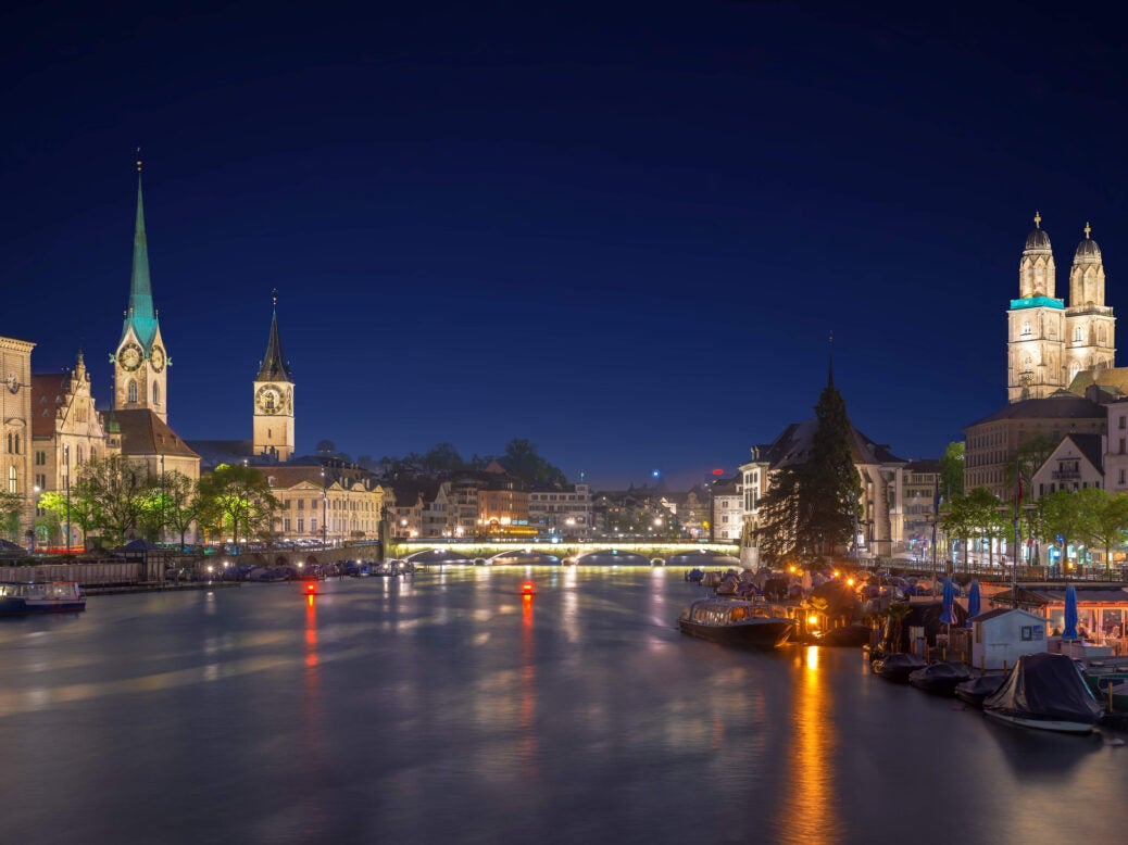 Night time view of Zurich